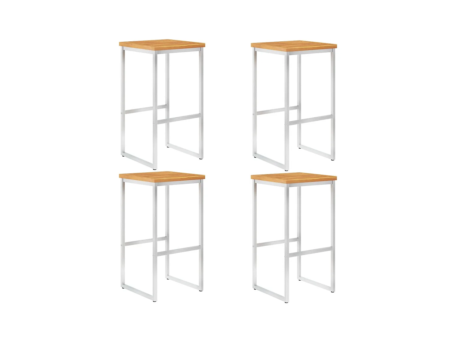 Juego de 4 sillas de bar de madera maciza de acacia/acero inoxidable