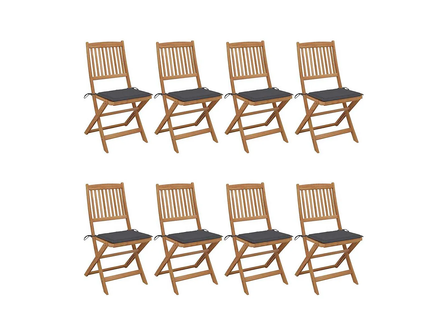 Set di 8 sedie da giardino pieghevoli con cuscini in legno di acacia