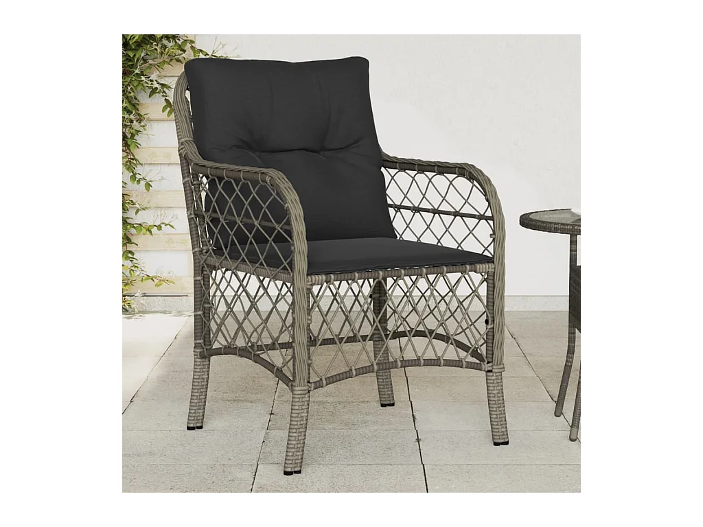 Tuinstoelen met kussens, set van 2, grijs, geweven hars