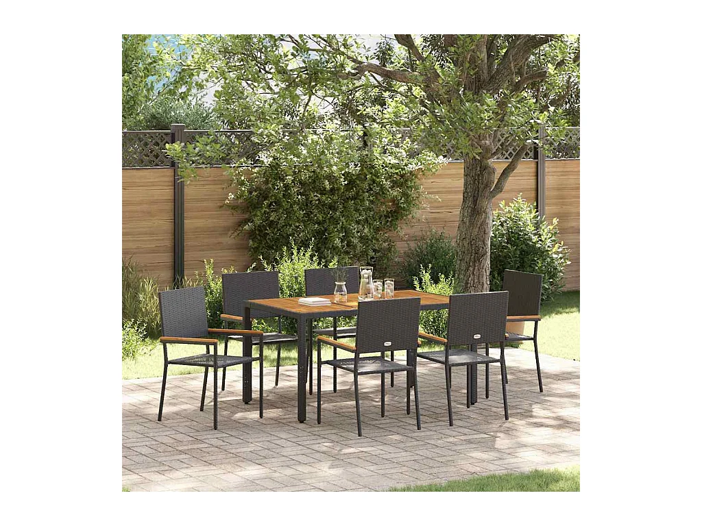 Ensemble de salle à manger pour jardin 7 pcs Noir, Bois