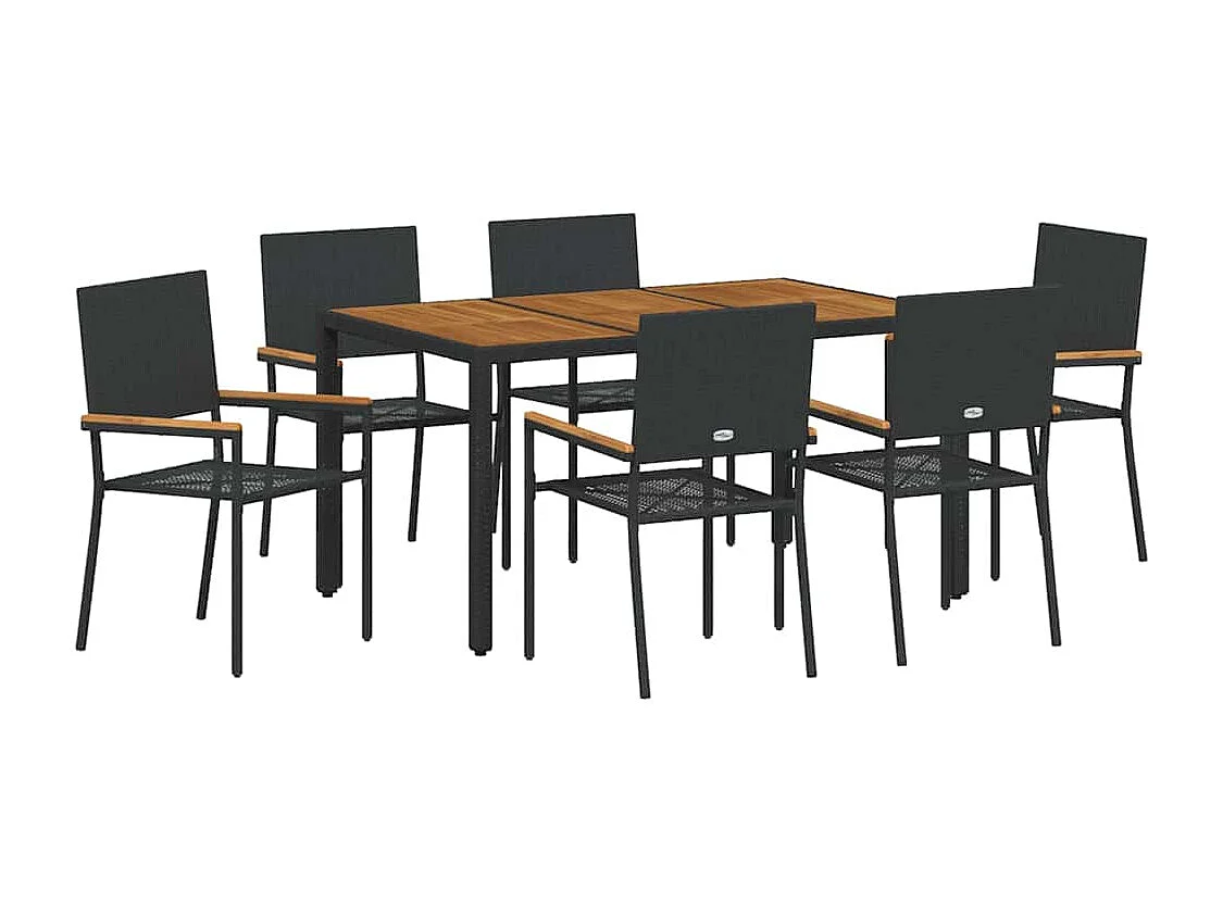 Juego de comedor de jardín de 7 piezas, negro, madera