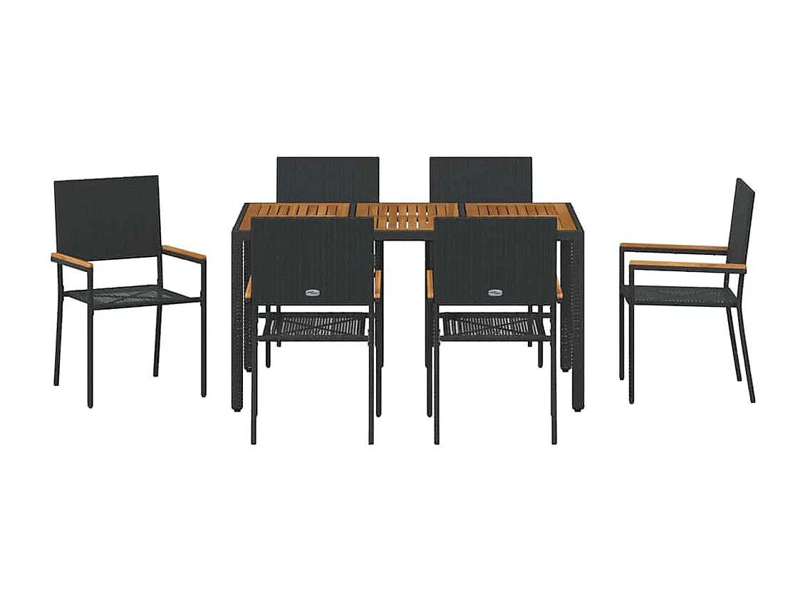 Juego de comedor de jardín de 7 piezas, negro, madera