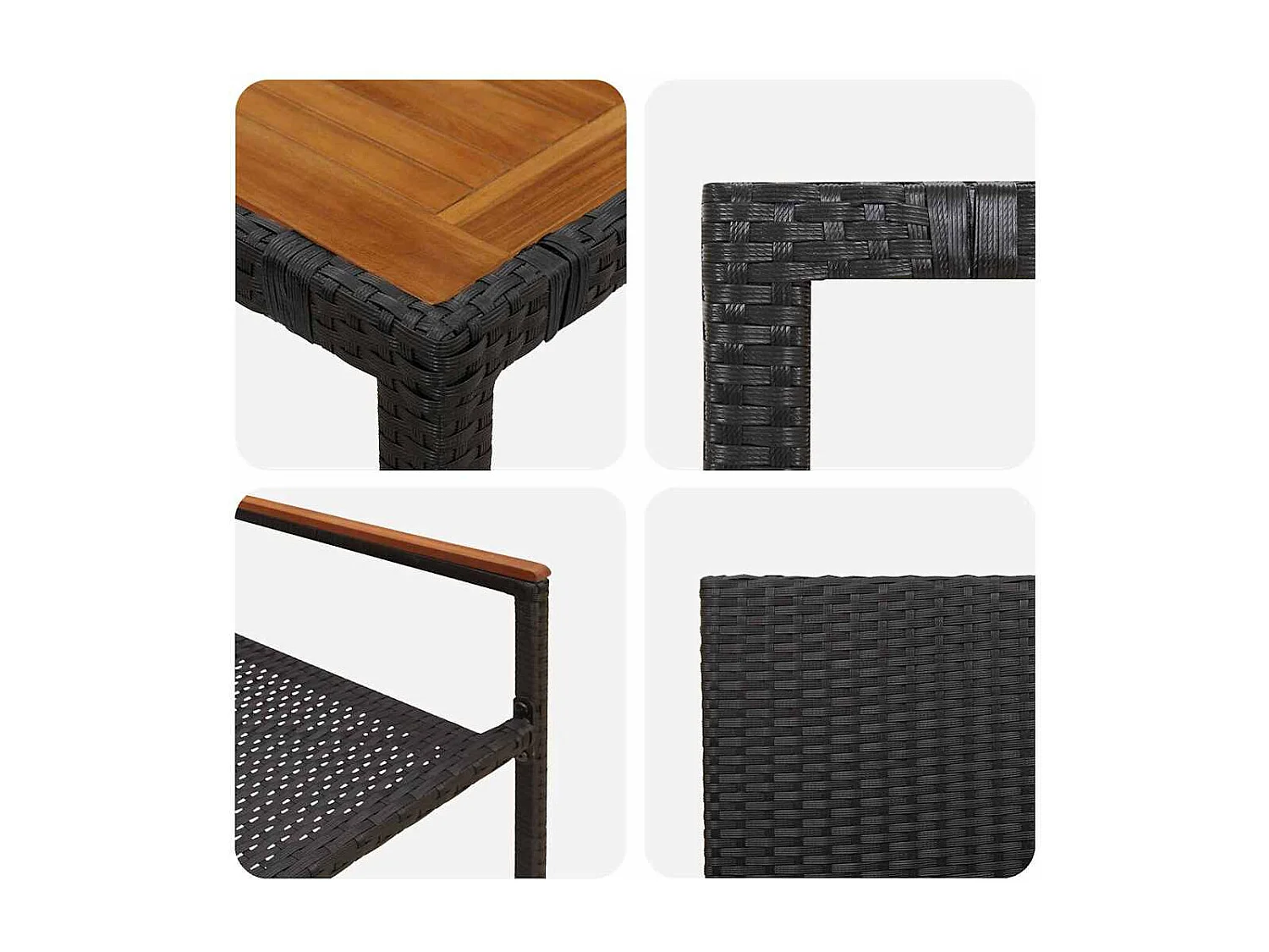 Juego de comedor de jardín de 7 piezas, negro, madera