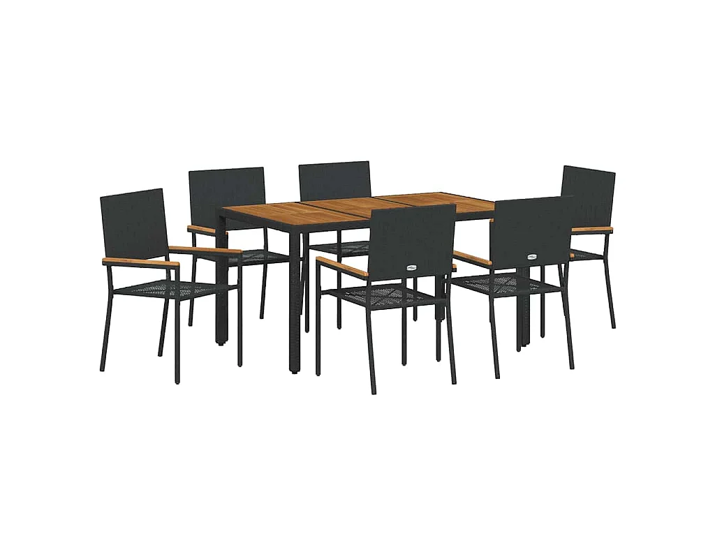 Set da pranzo da giardino 7 pezzi, nero, legno
