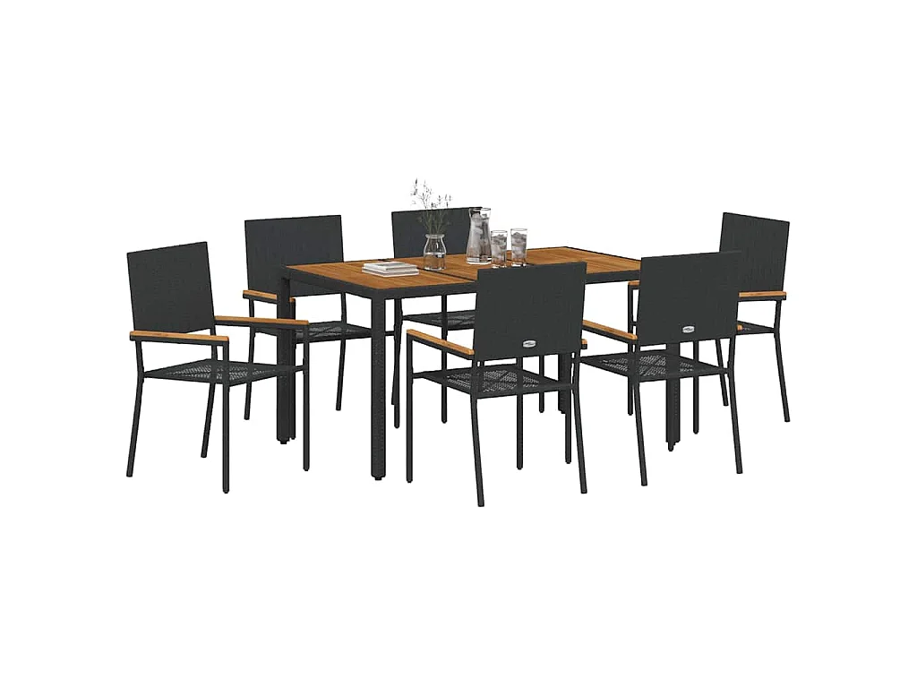 Set da pranzo da giardino 7 pezzi, nero, legno