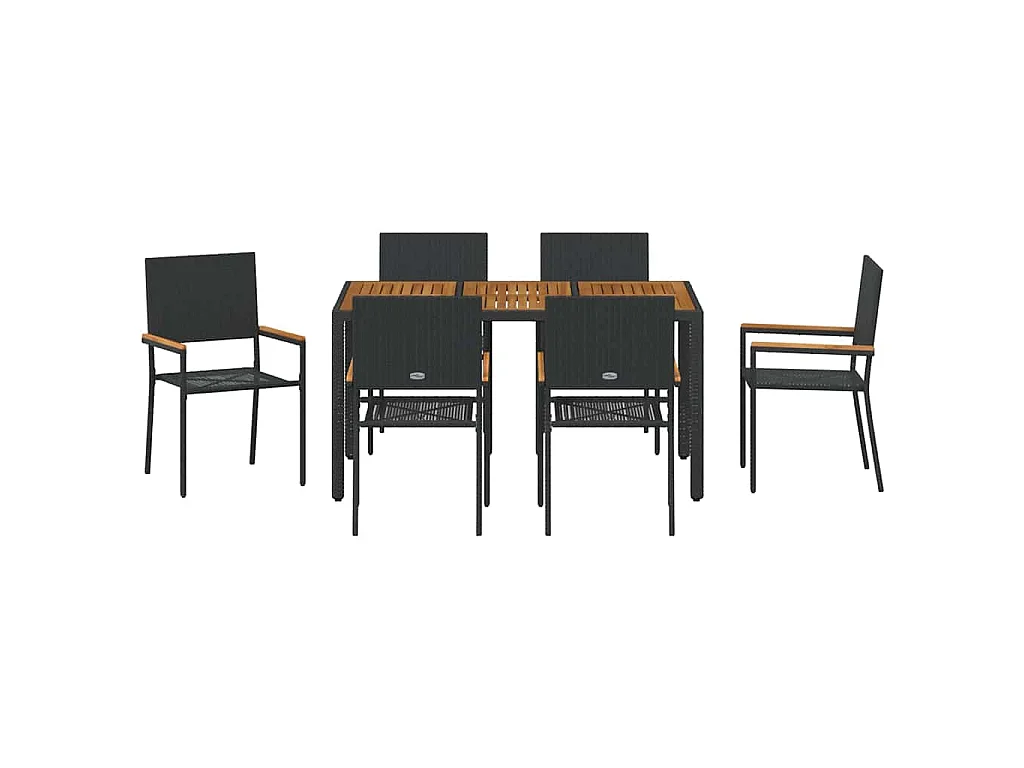 Set da pranzo da giardino 7 pezzi, nero, legno