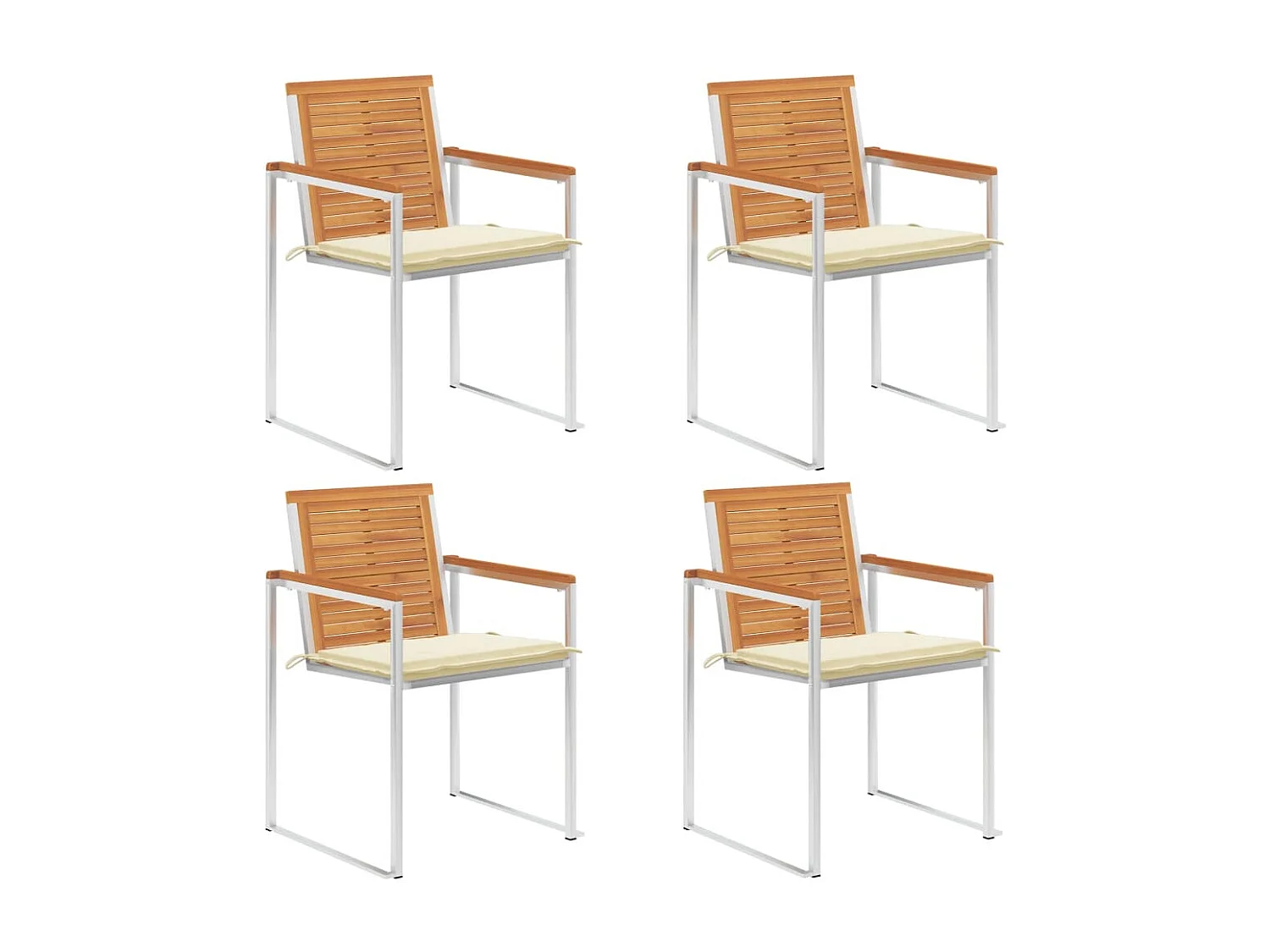 Chaises de jardin lot de 4 avec coussins Bois d'acacia massif