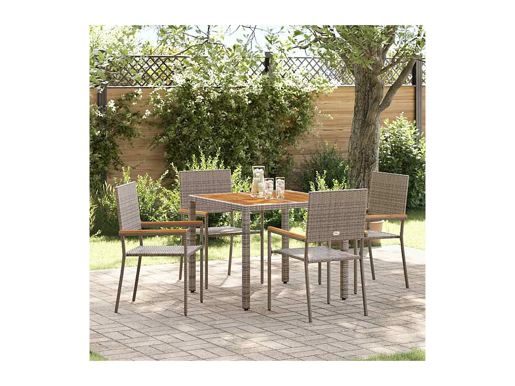 Ensemble de salle à manger pour jardin 5 pcs Gris