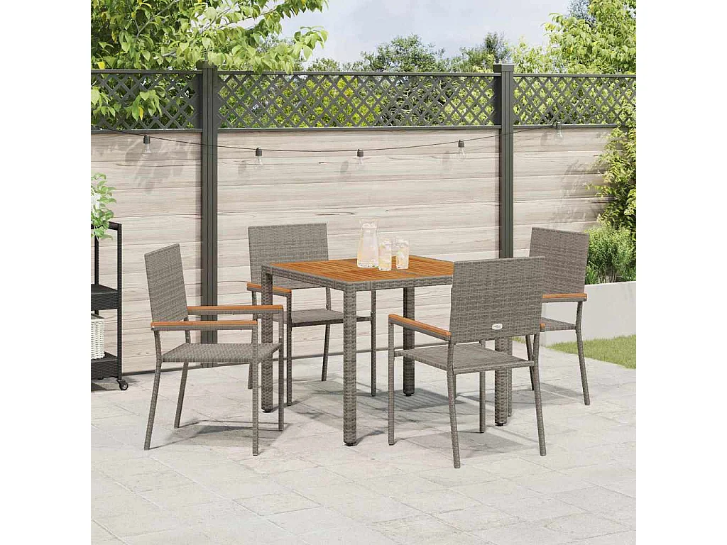 Juego de comedor de jardín de 5 piezas, gris
