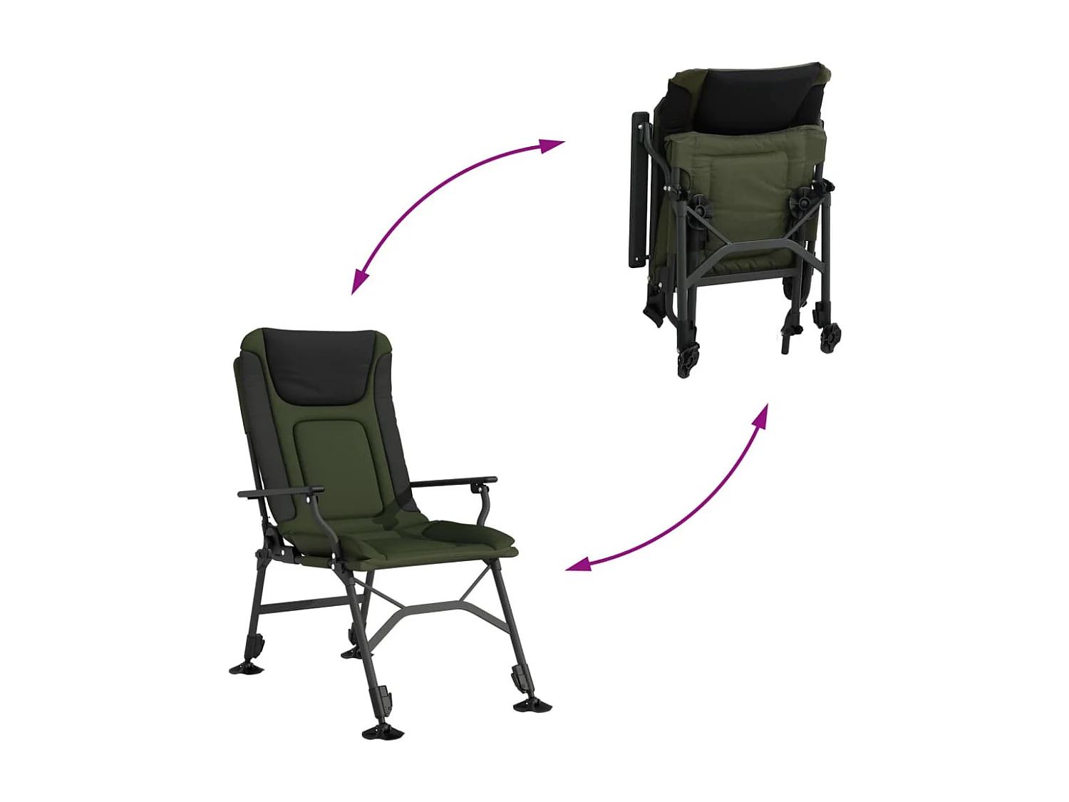 Silla de pesca con reposabrazos plegable verde