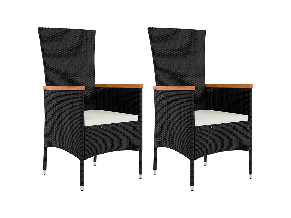 Chaises de jardin lot de 2 avec coussins Résine tressée Noir