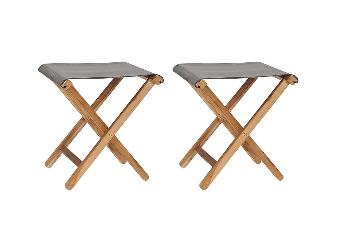 Set di 2 sedie pieghevoli in legno massello di teak e tessuto grigio scuro