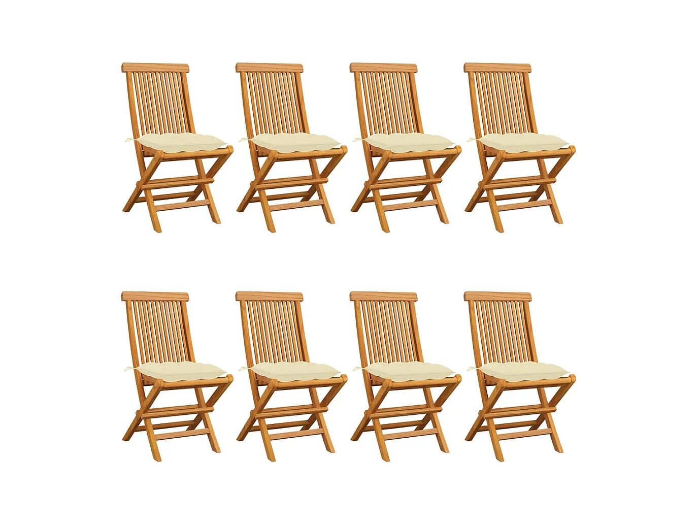 Chaises de jardin et coussins blanc crème lot de 8 Teck massif
