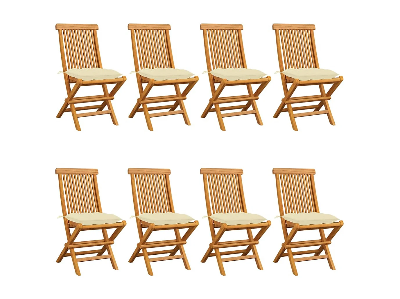Chaises de jardin et coussins blanc crème lot de 8 Teck massif