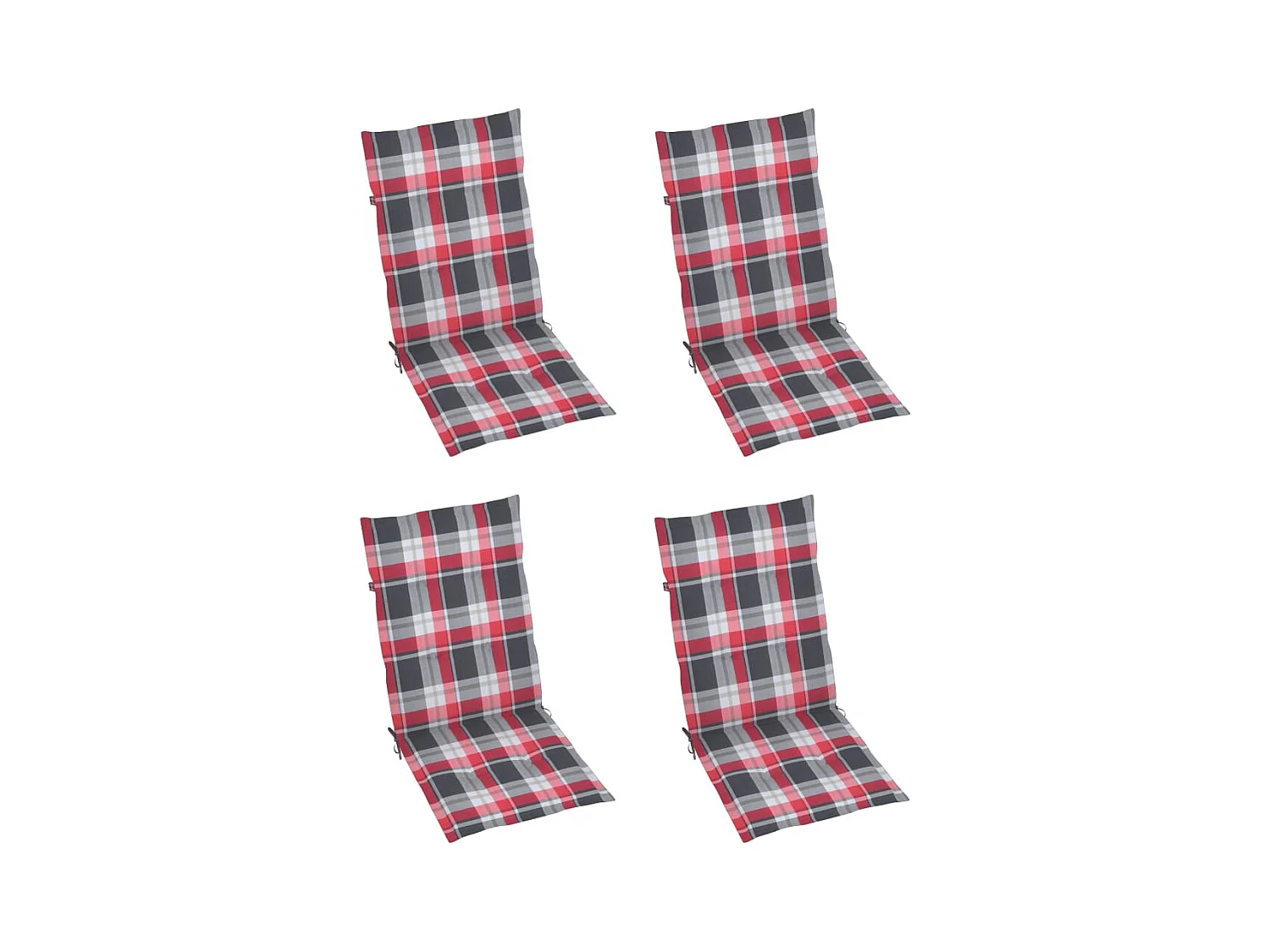 Chaises de jardin lot de 4 et coussins à carreaux rouge Teck