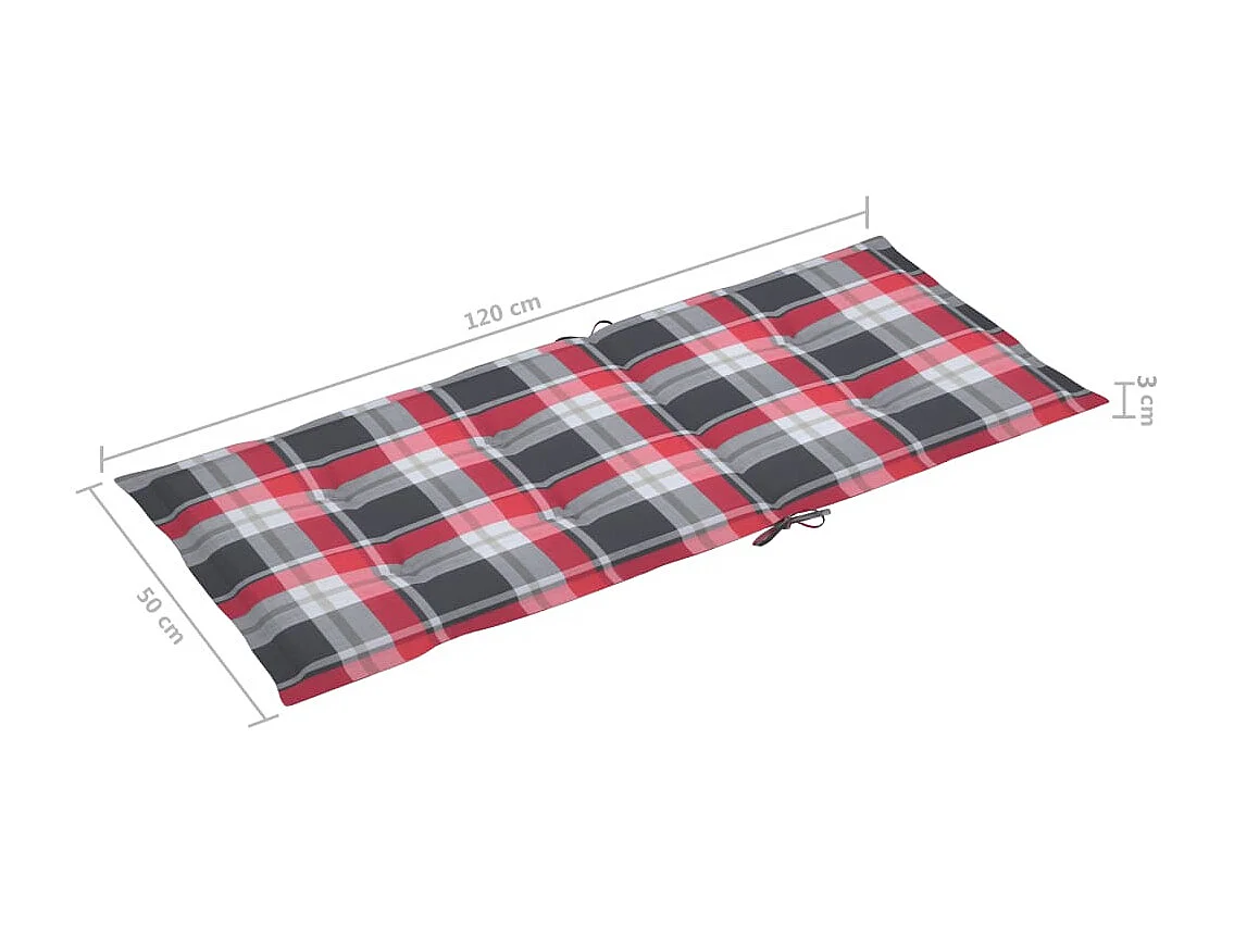 Chaises de jardin lot de 4 et coussins à carreaux rouge Teck