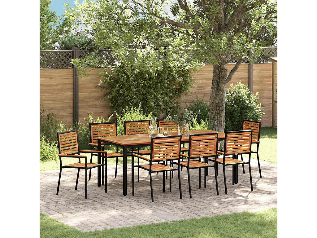 Ensemble de salle à manger pour jardin 9 pcs Noir