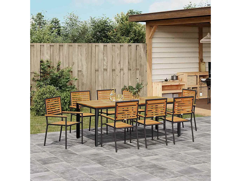 Ensemble de salle à manger pour jardin 9 pcs Noir