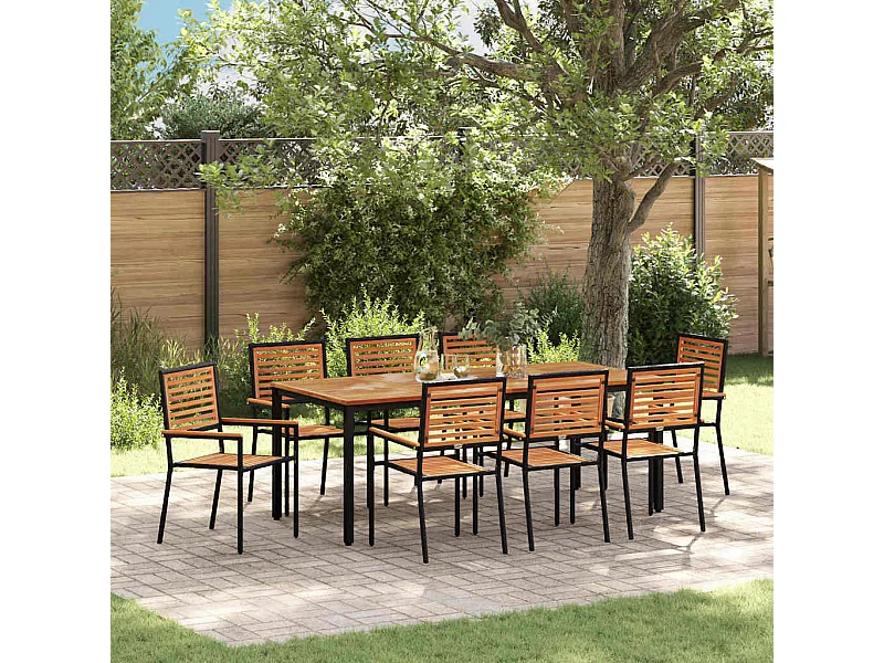 Ensemble de salle à manger pour jardin 9 pcs Noir