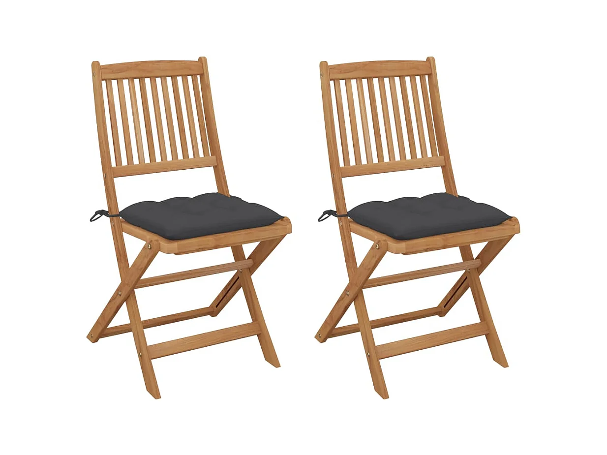 Chaises pliables de jardin lot de 2 avec coussins Bois d'acacia