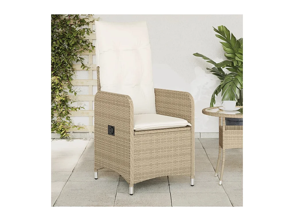 Silla de jardín reclinable con cojines de mimbre de resina beige