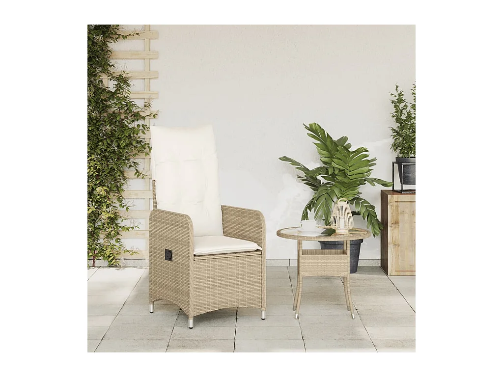 Silla de jardín reclinable con cojines de mimbre de resina beige