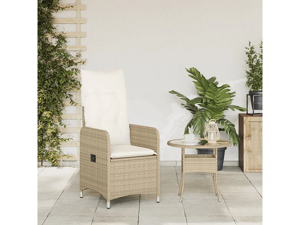 Sedia da giardino reclinabile con cuscini in vimini di resina beige