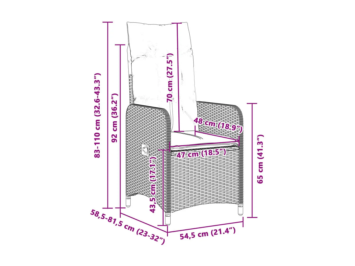 Sedia da giardino reclinabile con cuscini in vimini di resina beige