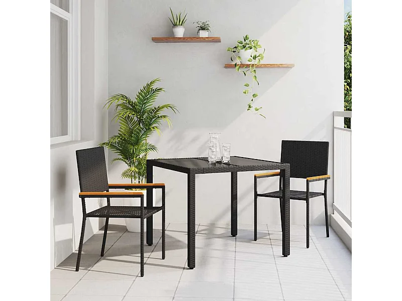 Juego de comedor de jardín de 3 piezas negro