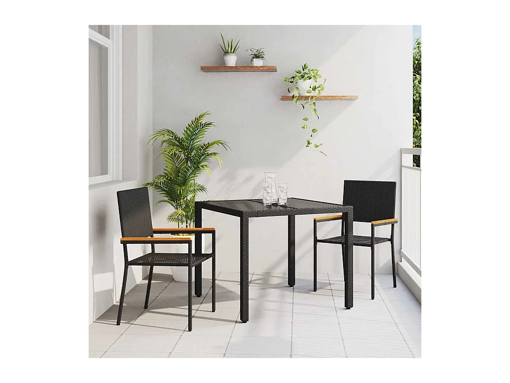 Ensemble de salle à manger pour jardin 3 pcs Noir