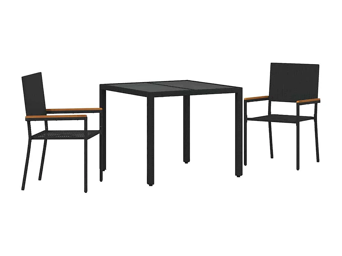 Juego de comedor de jardín de 3 piezas negro