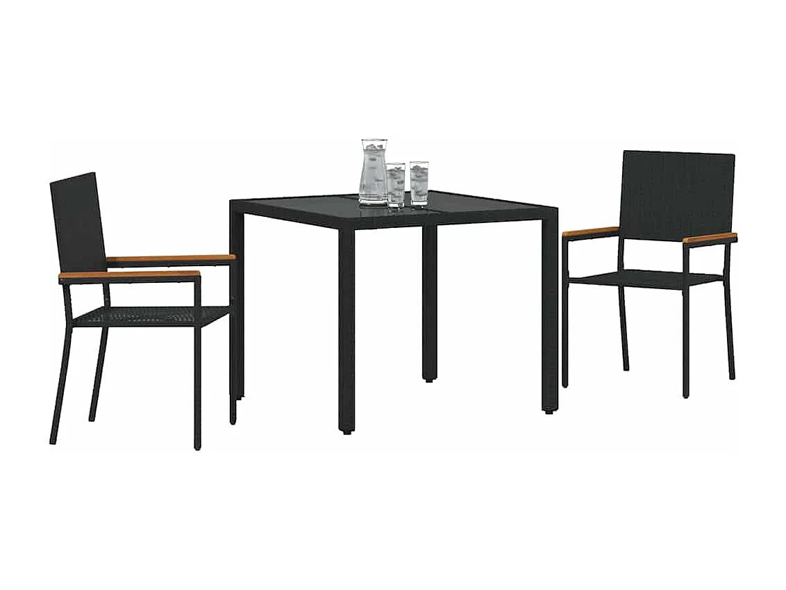 Juego de comedor de jardín de 3 piezas negro
