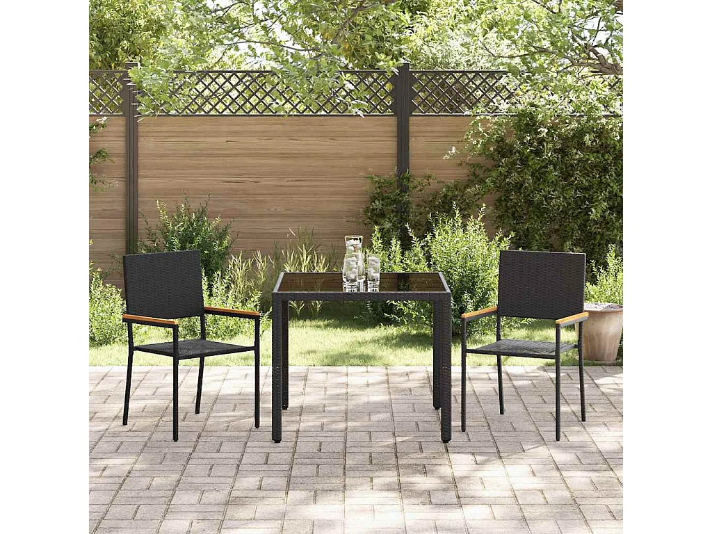 Juego de comedor de jardín de 3 piezas negro