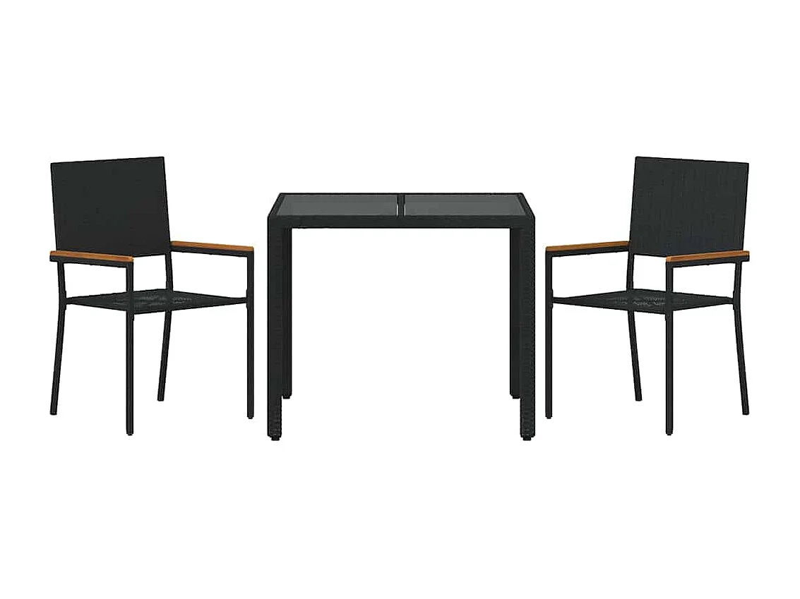 Juego de comedor de jardín de 3 piezas negro