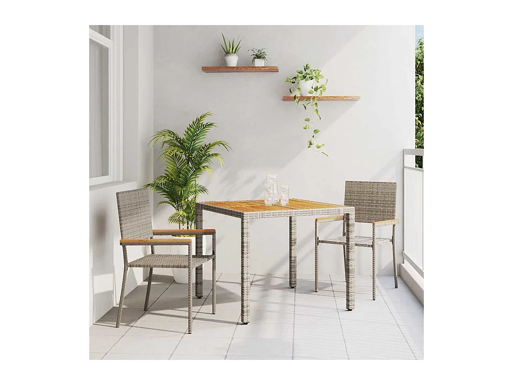 Ensemble de salle à manger pour jardin 3 pcs Gris
