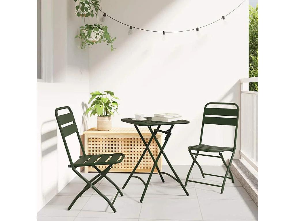 Silla de jardín plegable 2 piezas Verde 55 x 56,5 x 91 cm Acero