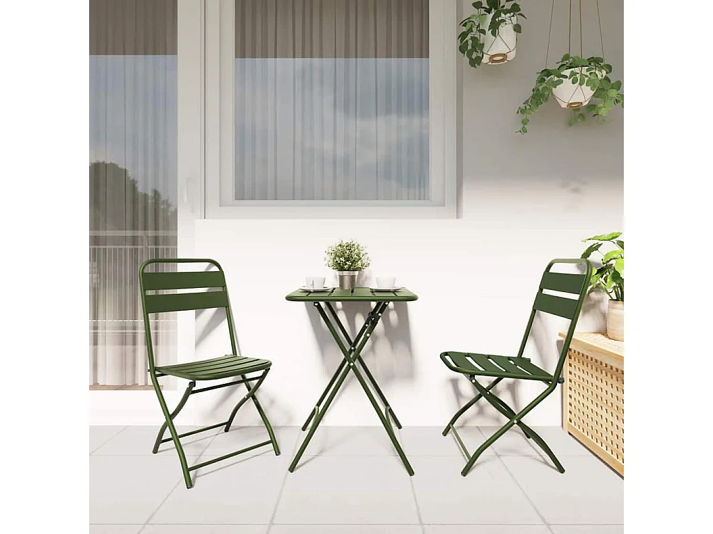 Silla de jardín plegable 2 piezas Verde 55 x 56,5 x 91 cm Acero