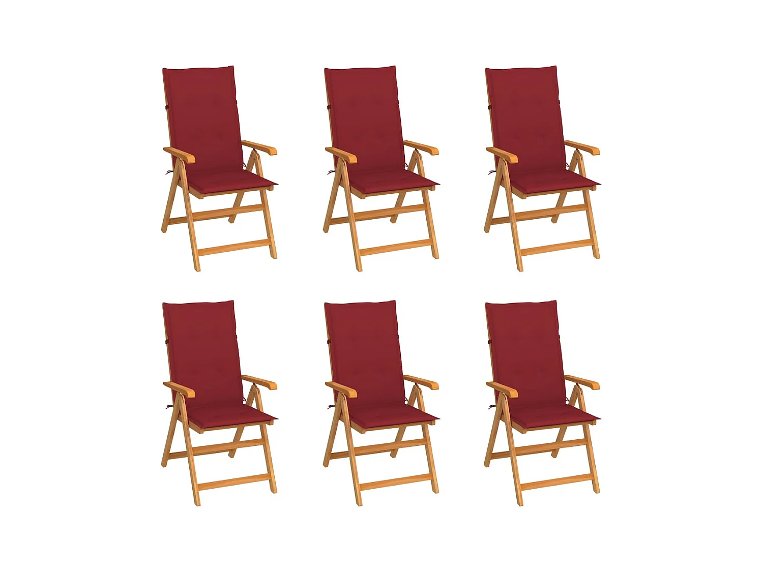 Chaises de jardin lot de 6 avec coussins bordeaux Bois de teck