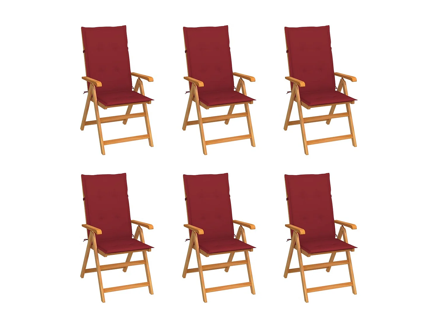 Chaises de jardin lot de 6 avec coussins bordeaux Bois de teck