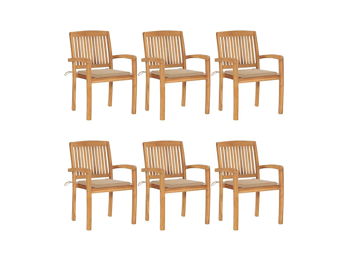 Chaises de jardin empilables avec coussins lot de 6 Teck solide