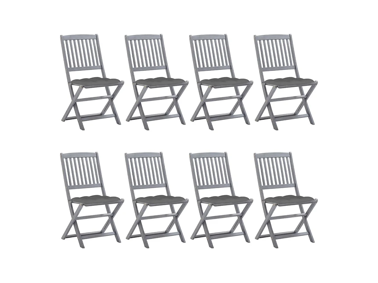 Set di 8 sedie pieghevoli da esterno con cuscini in legno di acacia