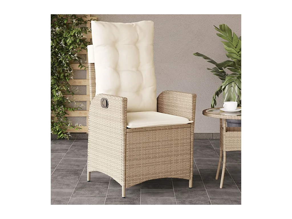 Silla de jardín reclinable con cojines de mimbre de resina beige