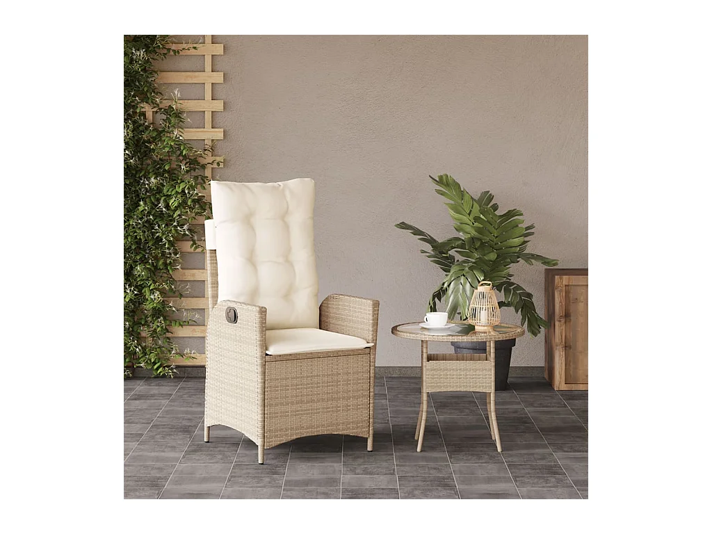 Silla de jardín reclinable con cojines de mimbre de resina beige