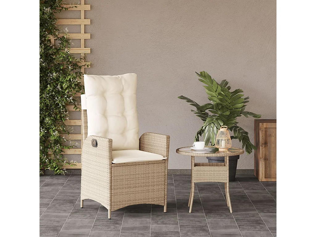Sedia da giardino reclinabile con cuscini in vimini di resina beige