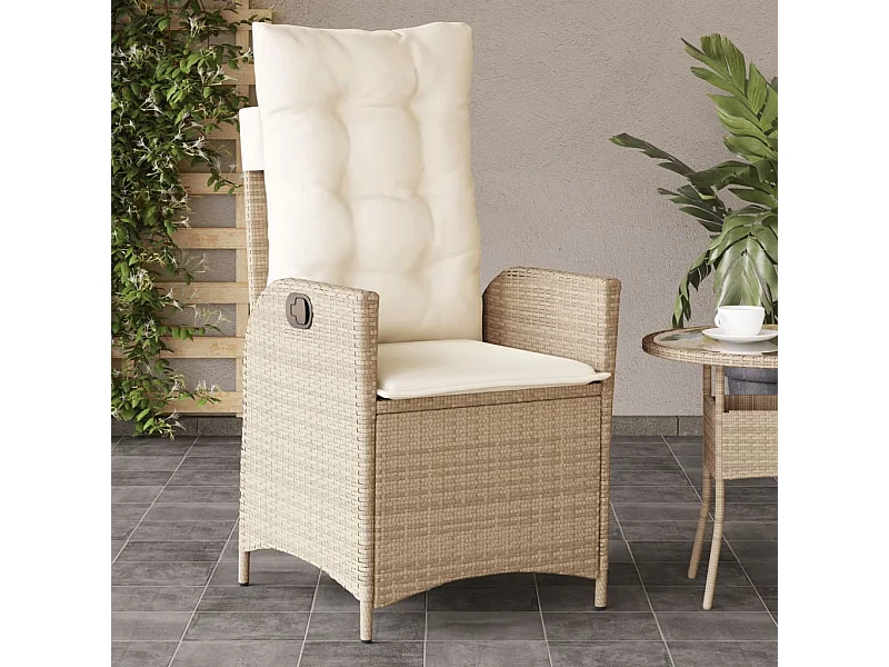 Sedia da giardino reclinabile con cuscini in vimini di resina beige