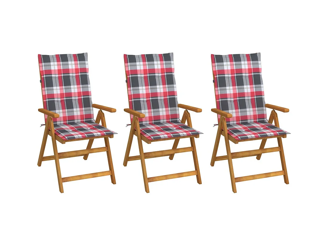 Conjunto de 3 sillas de jardín plegables con cojines de madera de acacia