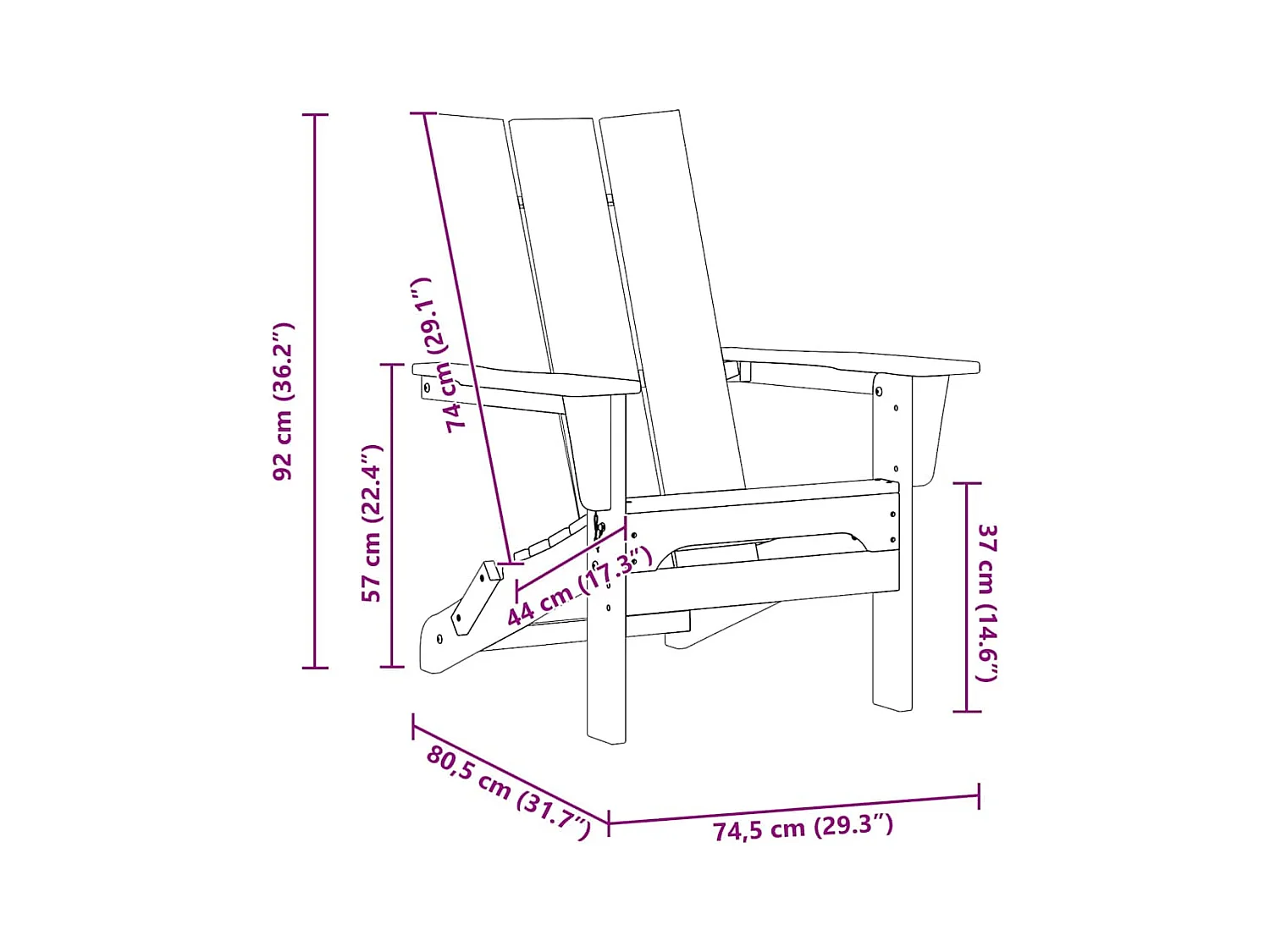 Chaise Adirondack pliante Blanc 74.5 x 80.5 x 90cm Plastique
