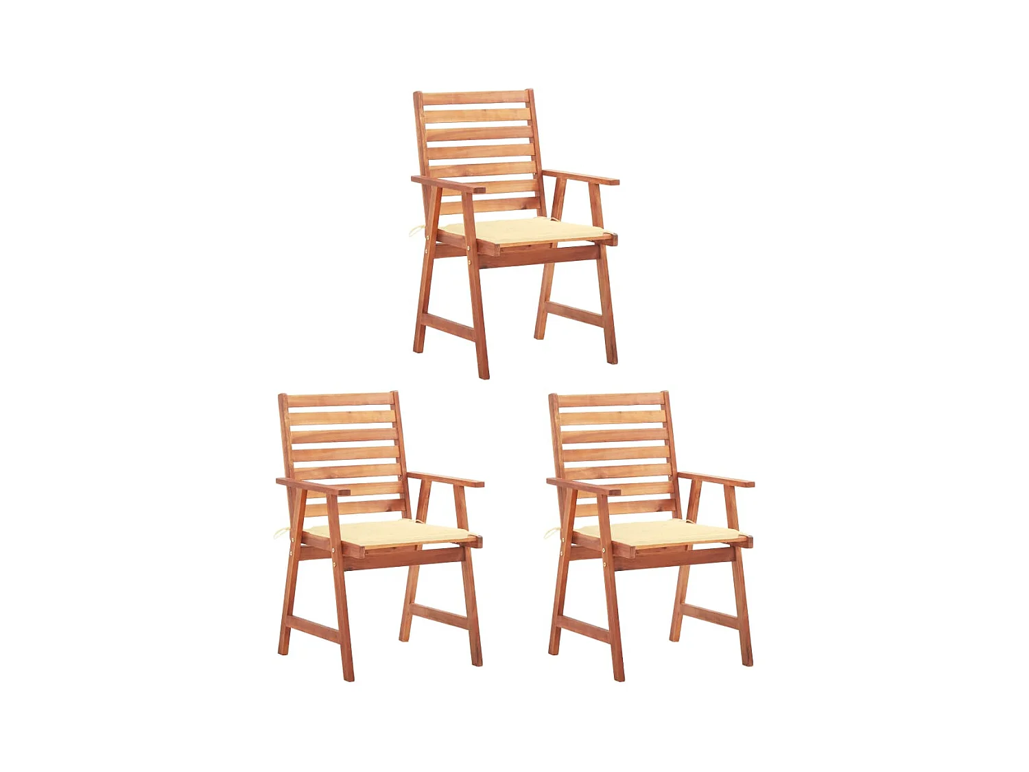 Juego de 3 sillas de comedor para exterior y cojines de acacia maciza