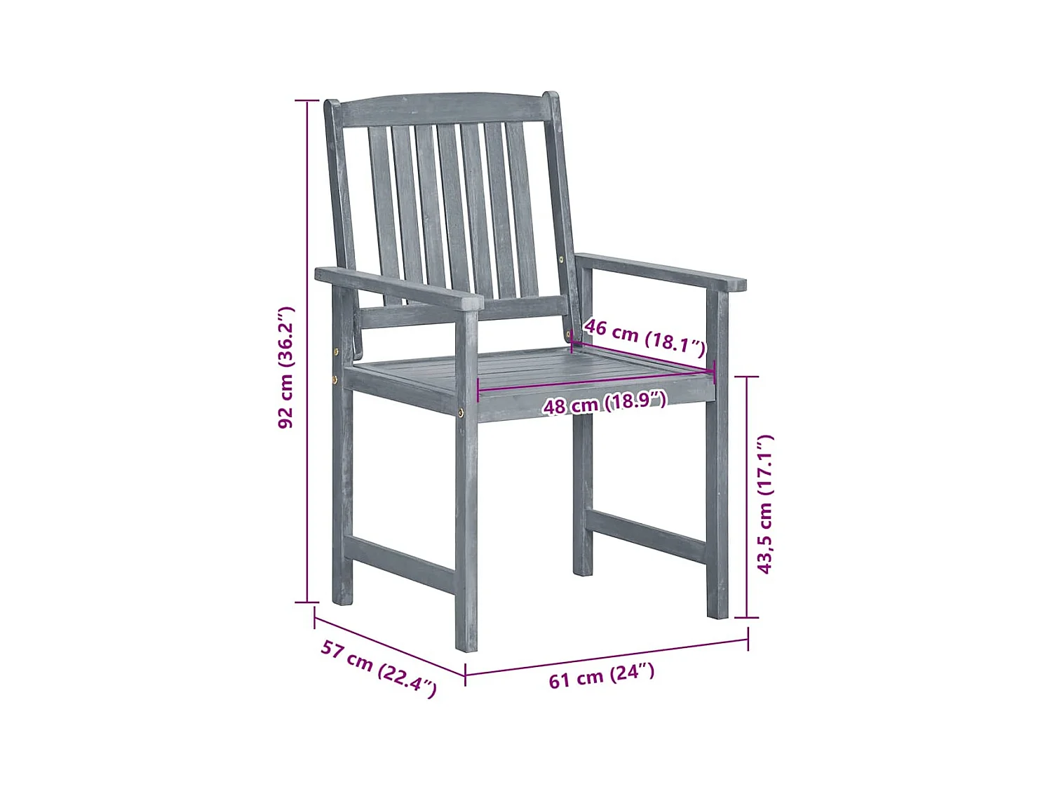 Set di 8 sedie e cuscini da giardino in legno massello di acacia grigio