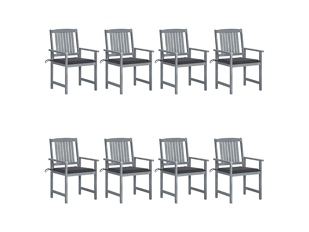 Chaises de jardin et coussins lot de 8 Bois acacia solide Gris